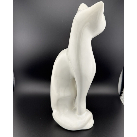 VTG MCM White Porcelain Siamese Cat Figurine with Green Eyes Made in Taiwan 12” - Picture 6 of 11